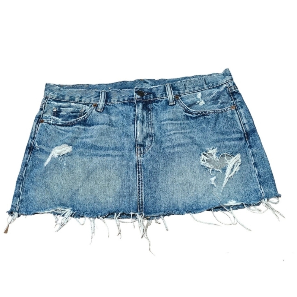 Ralph Lauren Blue Distressed Denim Mini Skirt
